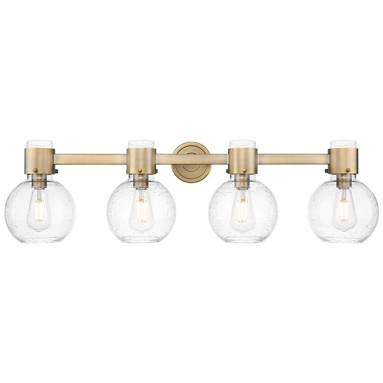 Image 1 Downtown Lawton Sphere 34"W 4 Light Brass Vanity Light w/ Seedy Shade