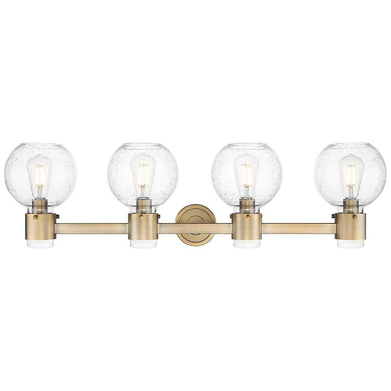 Image 2 Downtown Lawton Sphere 34"W 4 Light Brass Vanity Light w/ Seedy Shade more views