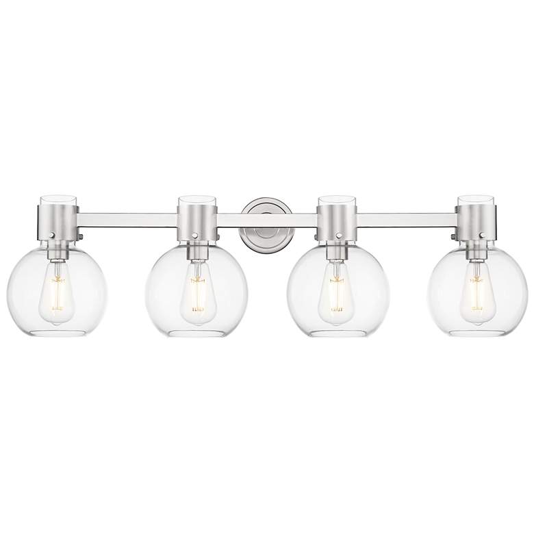 Image 1 Downtown Lawton Sphere 34"W 4 Light Nickel Vanity Light w/ Clear Shade