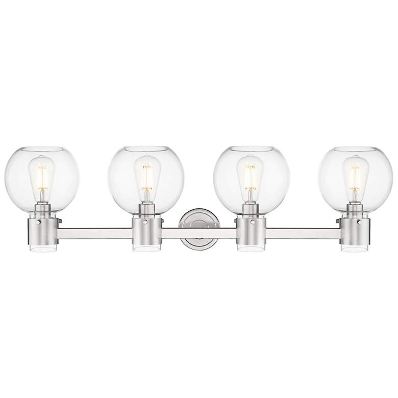Image 2 Downtown Lawton Sphere 34"W 4 Light Nickel Vanity Light w/ Clear Shade more views