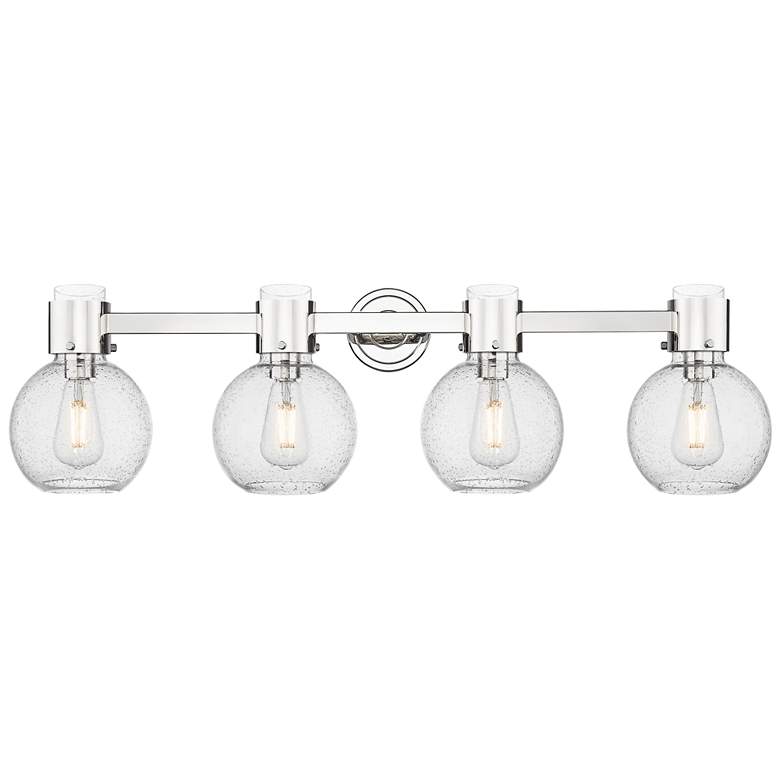 Image 1 Downtown Lawton Sphere 34"W 4 Light Nickel Vanity Light w/ Seedy Shade