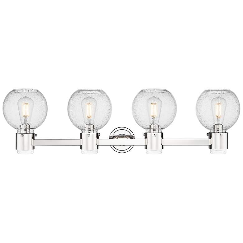 Image 2 Downtown Lawton Sphere 34"W 4 Light Nickel Vanity Light w/ Seedy Shade more views