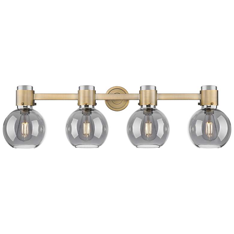 Image 1 Downtown Lawton Sphere 34"W Brass Vanity Light w/ Light Smoke Shade