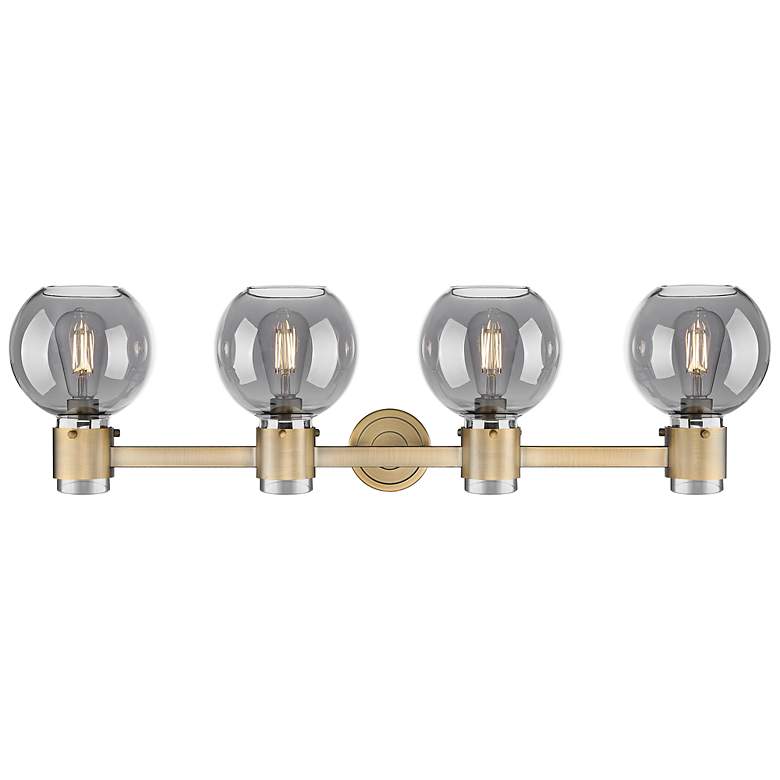 Image 2 Downtown Lawton Sphere 34"W Brass Vanity Light w/ Light Smoke Shade more views