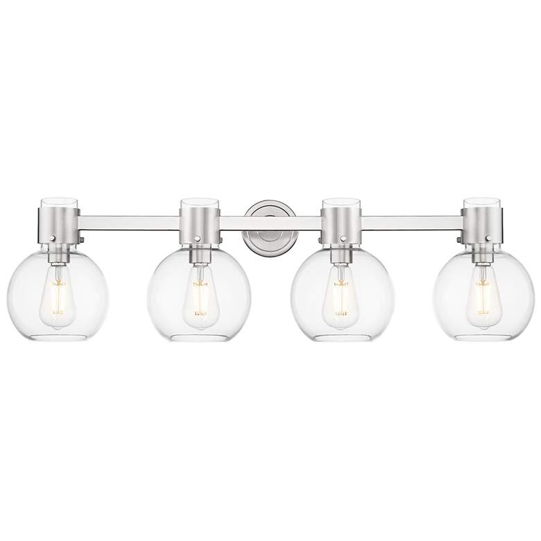 Image 1 Downtown Lawton Sphere 34"W Satin Nickel Vanity Light w/ Clear Shade
