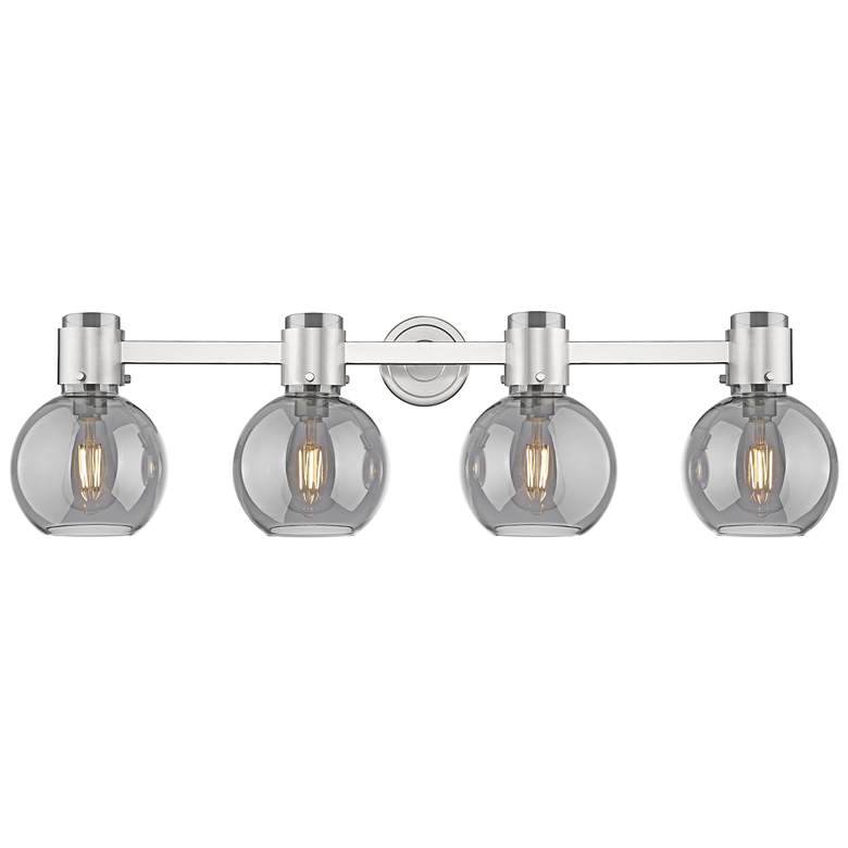 Image 1 Downtown Lawton Sphere 34"W Satin Nickel Vanity Light w/ Light Smoke Shade