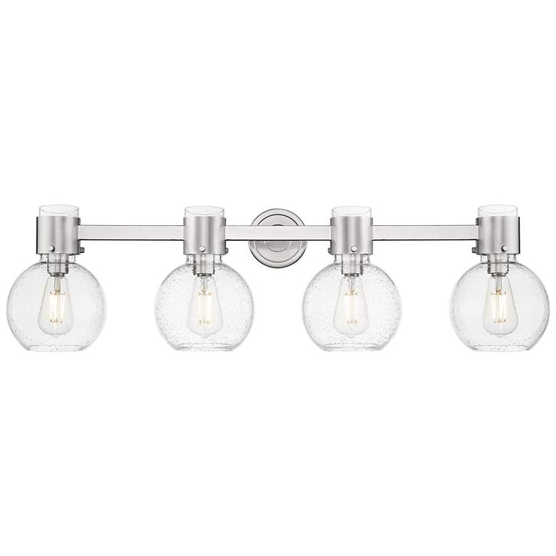 Image 1 Downtown Lawton Sphere 34"W Satin Nickel Vanity Light w/ Seedy Shade