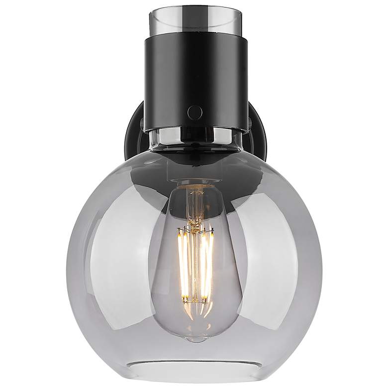 Image 2 Downtown Lawton Sphere 9 "H Black Wall Sconce w/ Light Smoke Shade more views