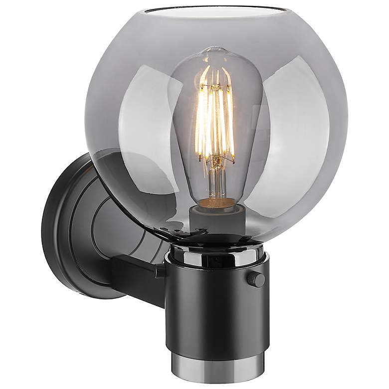 Image 3 Downtown Lawton Sphere 9 "H Black Wall Sconce w/ Light Smoke Shade more views