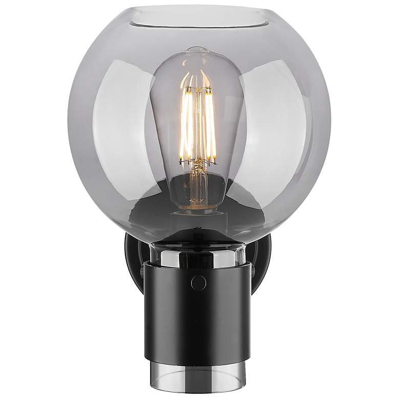 Image 4 Downtown Lawton Sphere 9 "H Black Wall Sconce w/ Light Smoke Shade more views