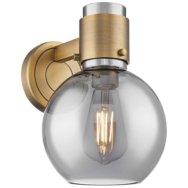 Image 1 Downtown Lawton Sphere 9 "H Brass Wall Sconce w/ Light Smoke Shade