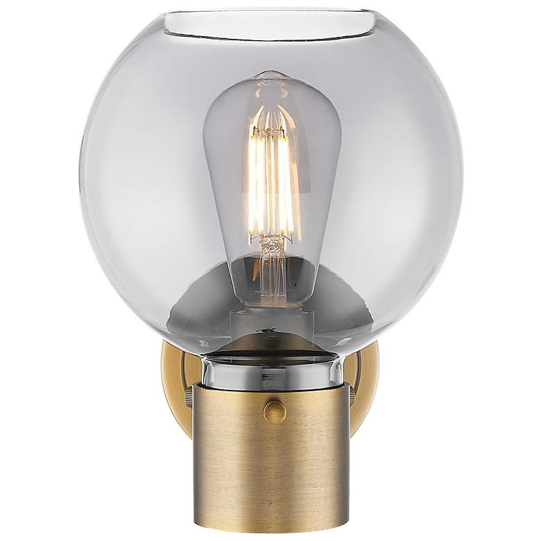 Image 4 Downtown Lawton Sphere 9 "H Brass Wall Sconce w/ Light Smoke Shade more views