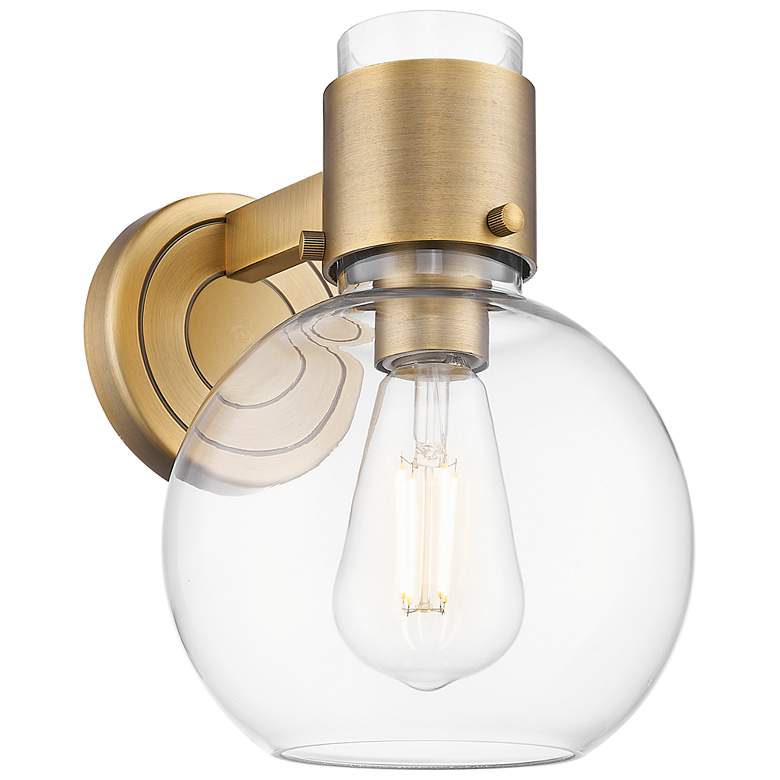 Image 1 Downtown Lawton Sphere 9 "H Brushed Brass Wall Sconce w/ Clear Shade