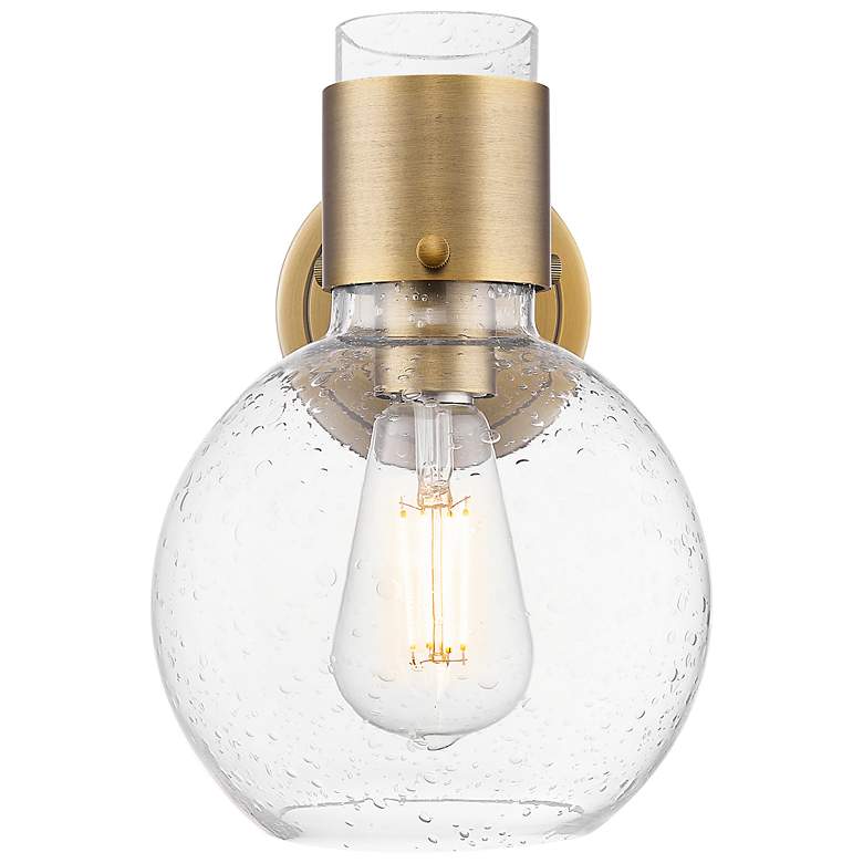 Image 2 Downtown Lawton Sphere 9 "H Brushed Brass Wall Sconce w/ Seedy Shade more views