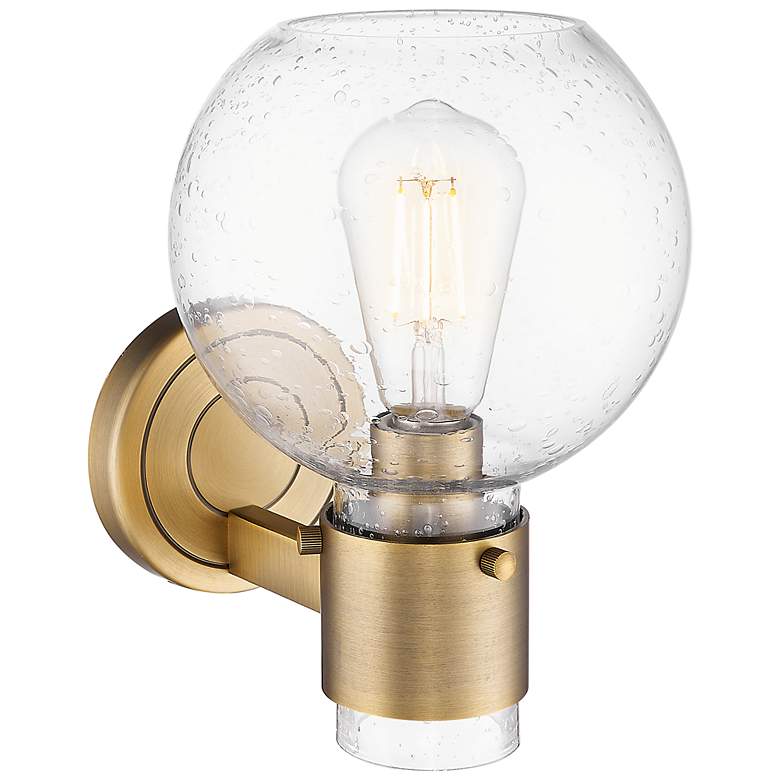 Image 3 Downtown Lawton Sphere 9 "H Brushed Brass Wall Sconce w/ Seedy Shade more views