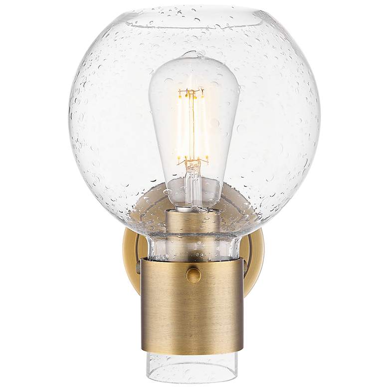Image 4 Downtown Lawton Sphere 9 "H Brushed Brass Wall Sconce w/ Seedy Shade more views