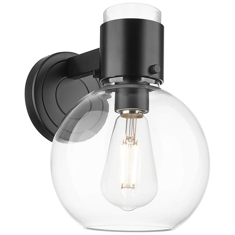 Image 1 Downtown Lawton Sphere 9 "H Matte Black Wall Sconce w/ Clear Shade