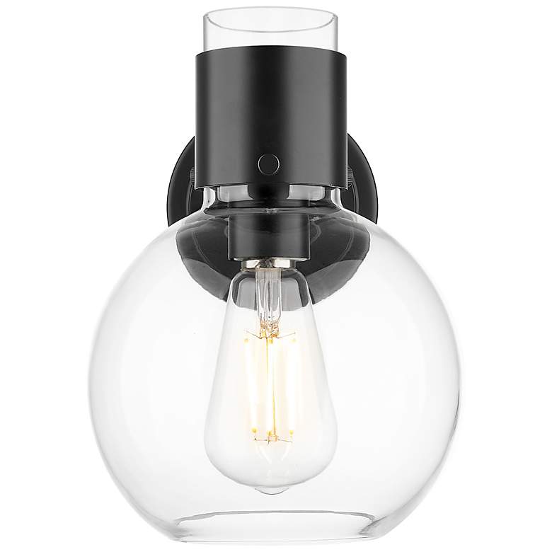 Image 2 Downtown Lawton Sphere 9 "H Matte Black Wall Sconce w/ Clear Shade more views