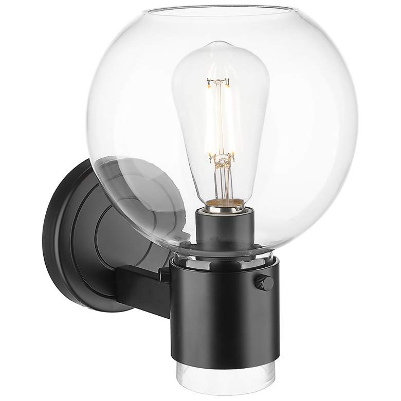Image 3 Downtown Lawton Sphere 9 "H Matte Black Wall Sconce w/ Clear Shade more views