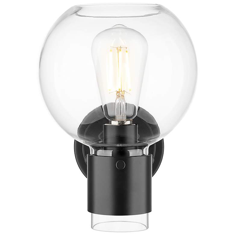 Image 4 Downtown Lawton Sphere 9 "H Matte Black Wall Sconce w/ Clear Shade more views