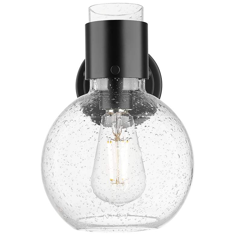 Image 2 Downtown Lawton Sphere 9 "H Matte Black Wall Sconce w/ Seedy Shade more views