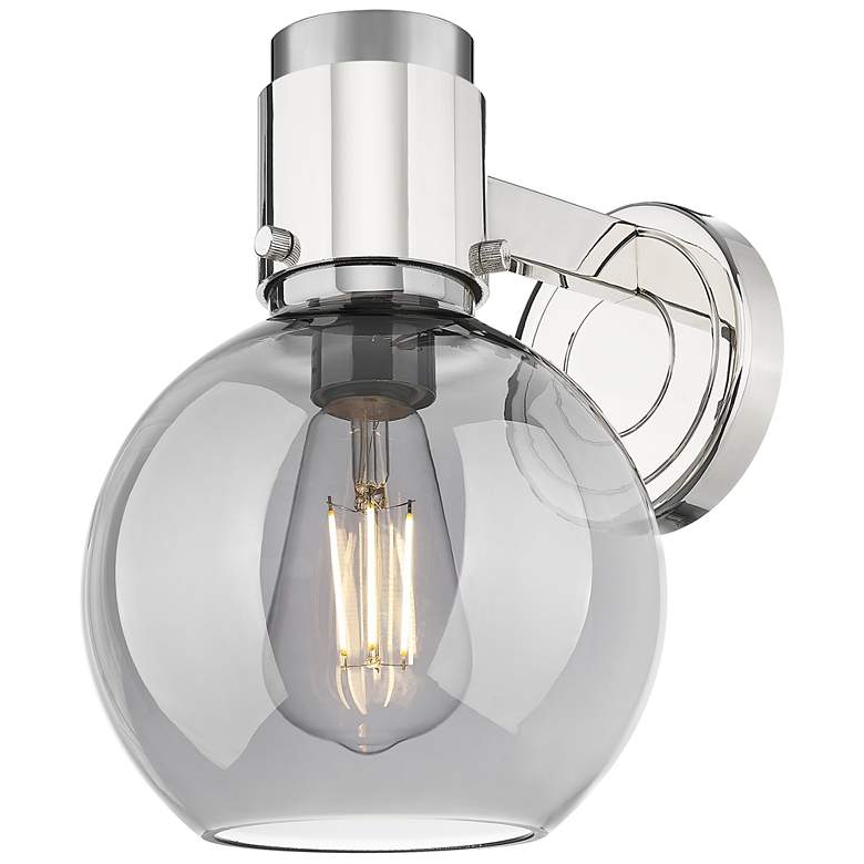 Image 1 Downtown Lawton Sphere 9 "H Nickel Wall Sconce w/ Light Smoke Shade
