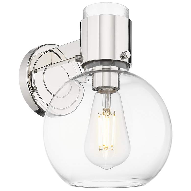 Image 1 Downtown Lawton Sphere 9 "H Polished Nickel Wall Sconce w/ Clear Shade