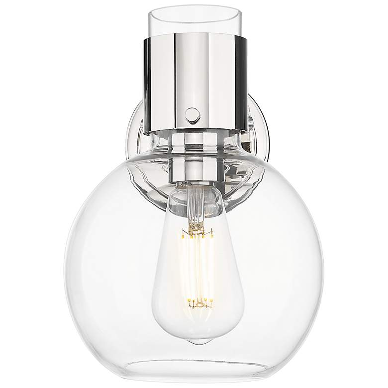 Image 2 Downtown Lawton Sphere 9 "H Polished Nickel Wall Sconce w/ Clear Shade more views