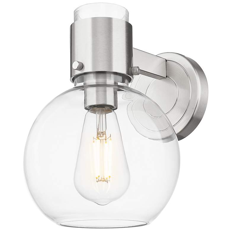 Image 1 Downtown Lawton Sphere 9 "H Satin Nickel Wall Sconce w/ Clear Shade