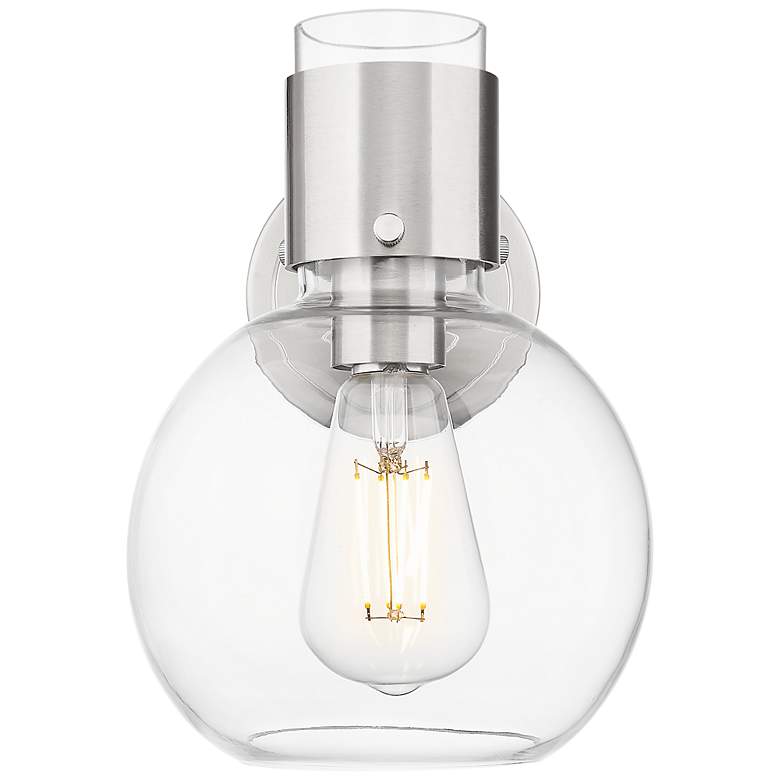 Image 2 Downtown Lawton Sphere 9 "H Satin Nickel Wall Sconce w/ Clear Shade more views
