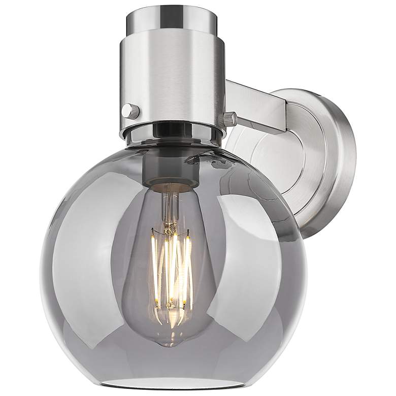 Image 1 Downtown Lawton Sphere 9 "H Satin Nickel Wall Sconce w/ Light Smoke Shade