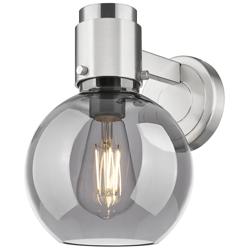 Downtown Lawton Sphere 9 "H Satin Nickel Wall Sconce w/ Light Smoke Shade