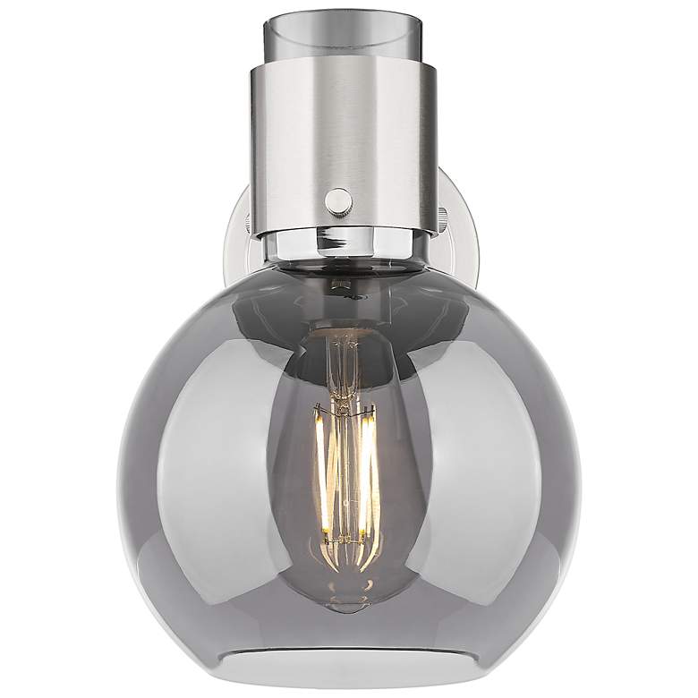 Image 2 Downtown Lawton Sphere 9 "H Satin Nickel Wall Sconce w/ Light Smoke Shade more views