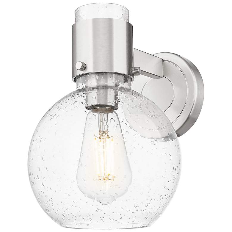 Image 1 Downtown Lawton Sphere 9 "H Satin Nickel Wall Sconce w/ Seedy Shade