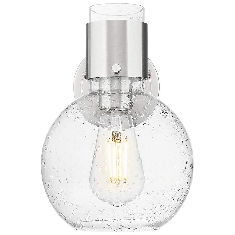 Image 2 Downtown Lawton Sphere 9 "H Satin Nickel Wall Sconce w/ Seedy Shade more views