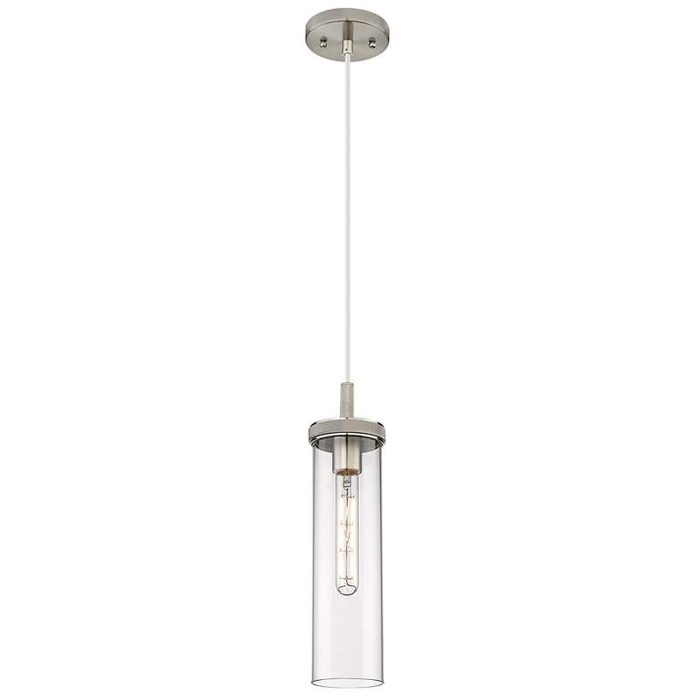 Image 1 Downtown Lincoln 5"W Cord Satin Nickel Pendant w/ Clear Shade