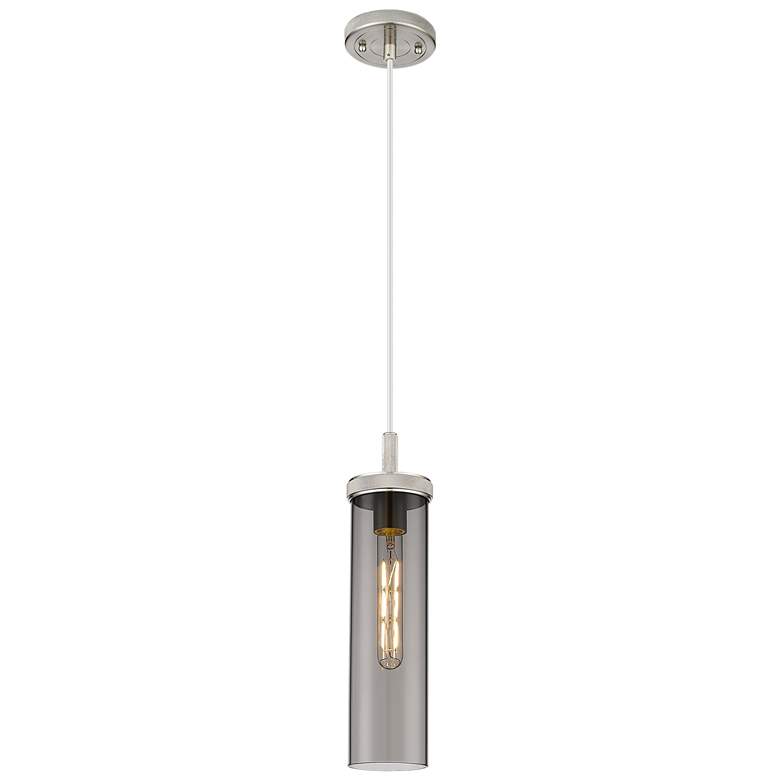 Image 1 Downtown Lincoln 5"W Cord Satin Nickel Pendant w/ Light Smoke Shade