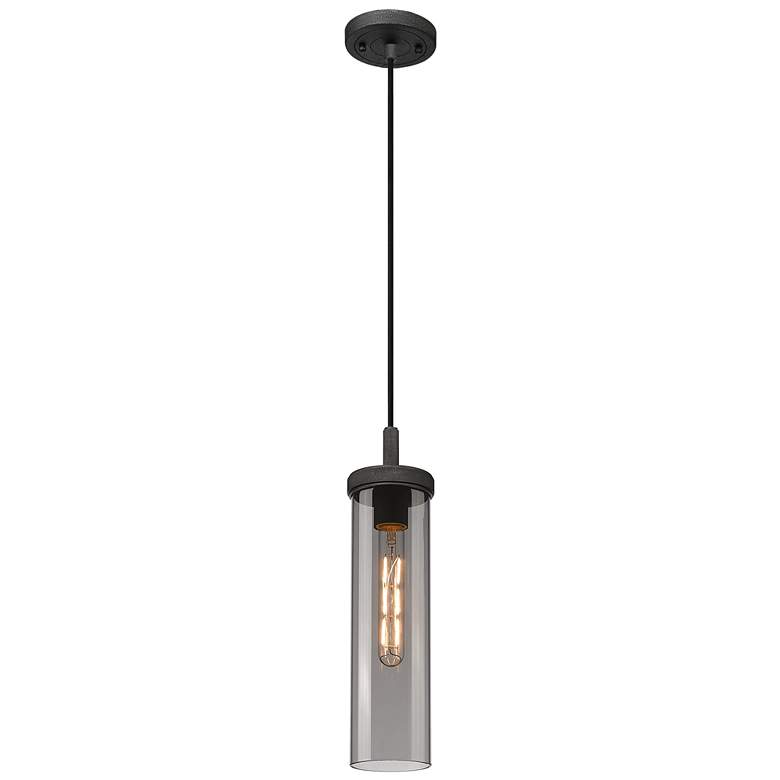 Image 1 Downtown Lincoln 5"W Cord Weathered Zinc Pendant w/ Light Smoke Shade