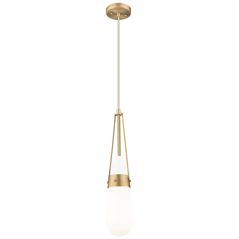 Image 1 Downtown Milan 4"W Cord Brushed Brass Pendant w/ Glossy White Shade