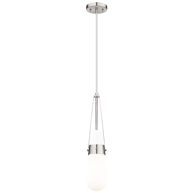 Image 1 Downtown Milan 4"W Cord Satin Nickel Pendant w/ Glossy White Shade