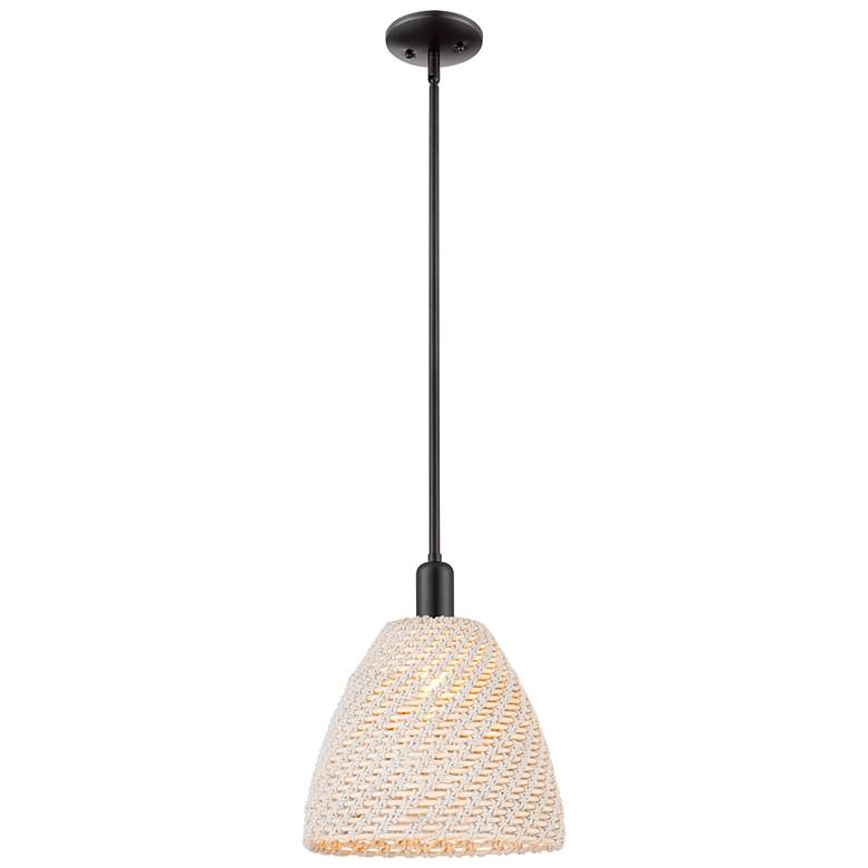 Image 1 Downtown Natural Ballston Dome 12"W Black Pendant w/ Natural Shade