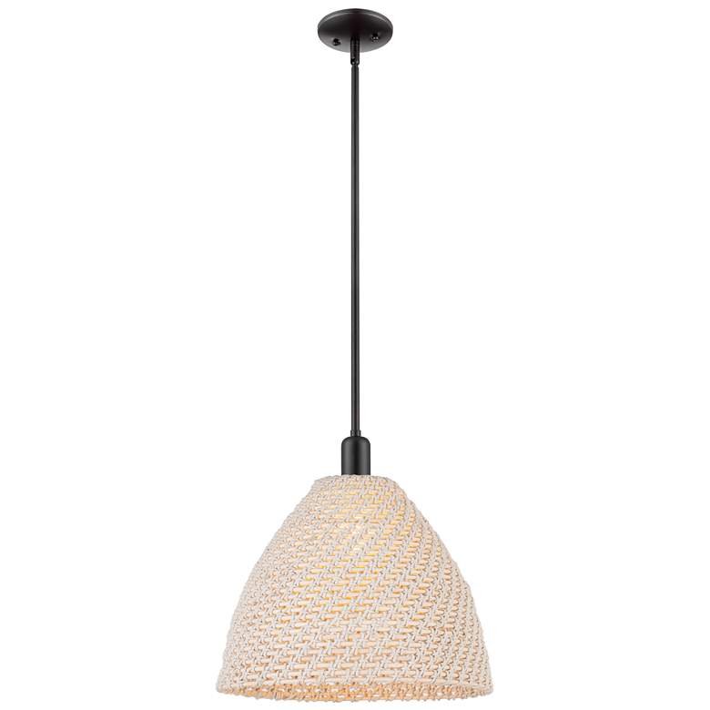 Image 1 Downtown Natural Ballston Dome 16"W Black Pendant w/ Natural Shade