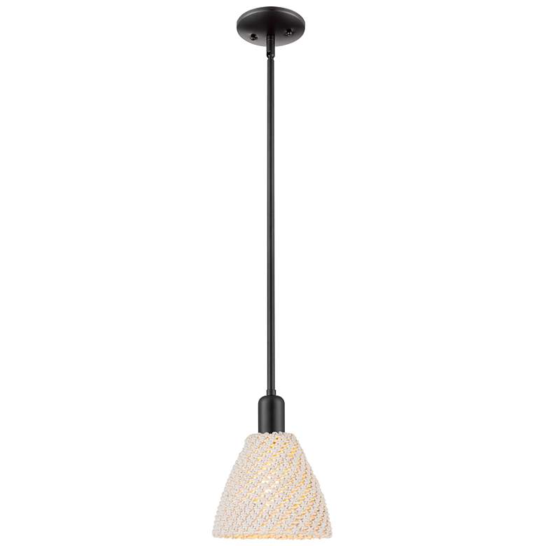 Image 1 Downtown Natural Ballston Dome 8"W Black Mini Pendant w/ Natural Shade
