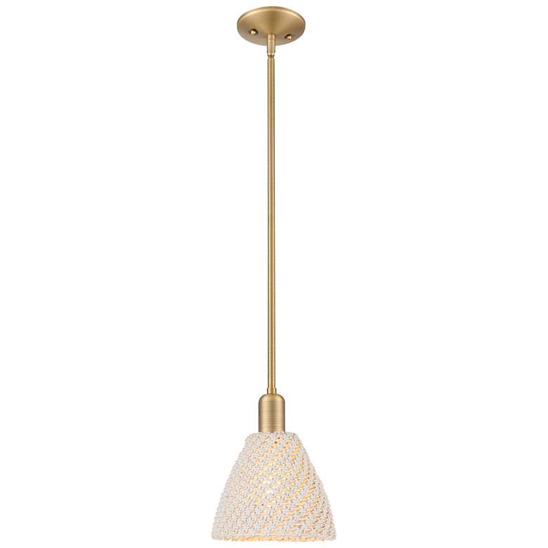 Image 1 Downtown Natural Ballston Dome 8"W Brass Mini Pendant w/ Natural Shade