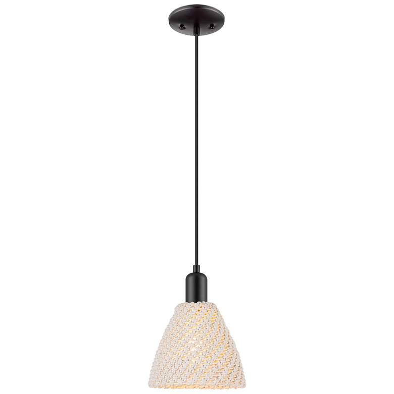 Image 1 Downtown Natural Ballston Dome 8"W Cord Black Pendant w/ Natural Shade