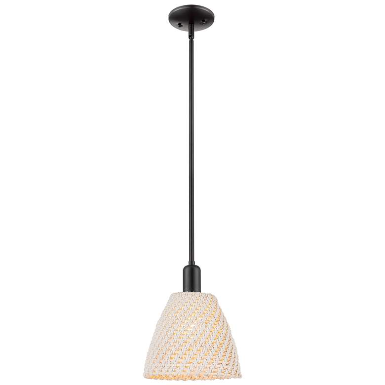 Image 1 Downtown Natural Ballston Dome 9"W Black Mini Pendant w/ Natural Shade