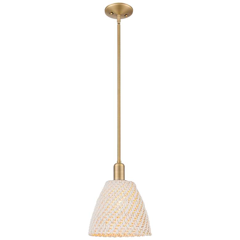 Image 1 Downtown Natural Ballston Dome 9"W Brass Mini Pendant w/ Natural Shade