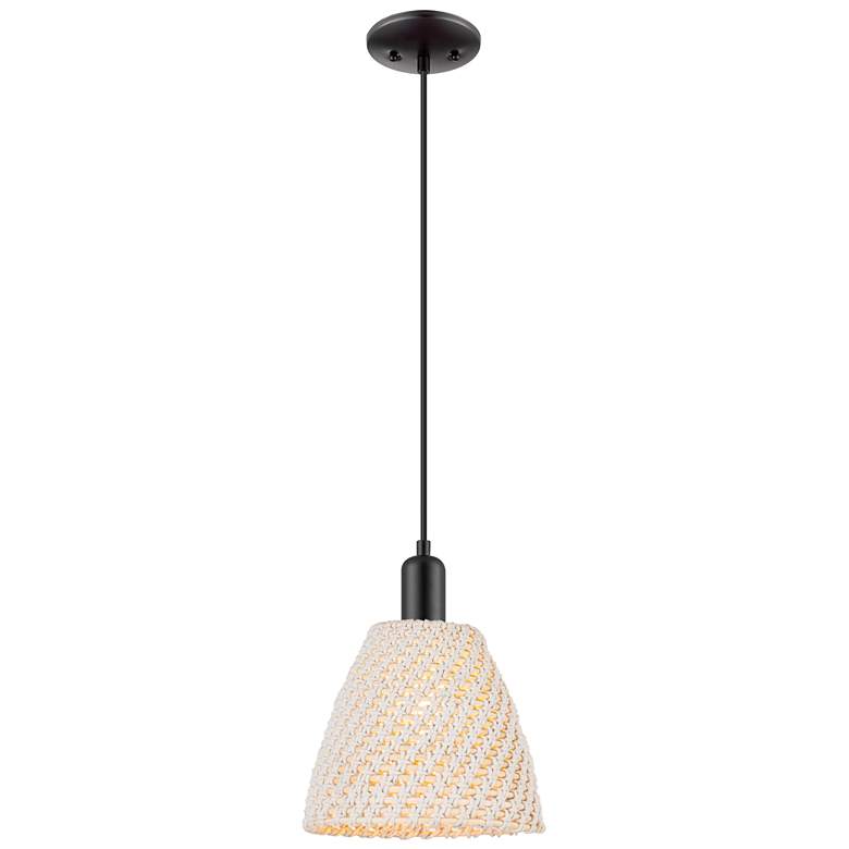 Image 1 Downtown Natural Ballston Dome 9"W Cord Black Pendant w/ Natural Shade