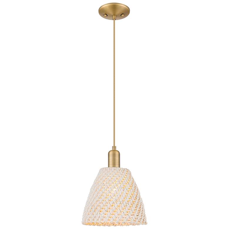 Image 1 Downtown Natural Ballston Dome 9"W Cord Brass Pendant w/ Natural Shade