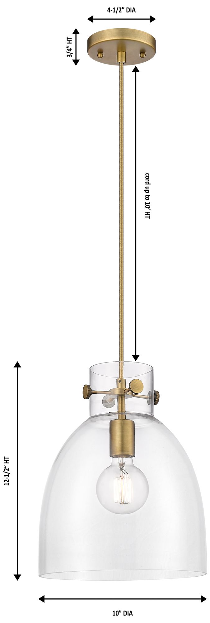 Image 3 Downtown Newton Bell 10"W Cord Brushed Brass Pendant w/ Mercury Shade more views